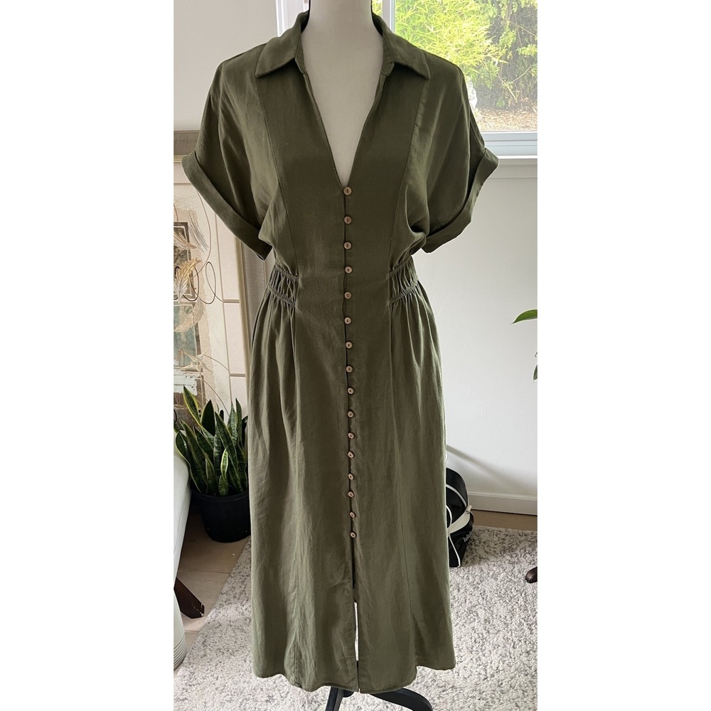 Zara Women's Olive Green Midi Line Blend Dress Size L